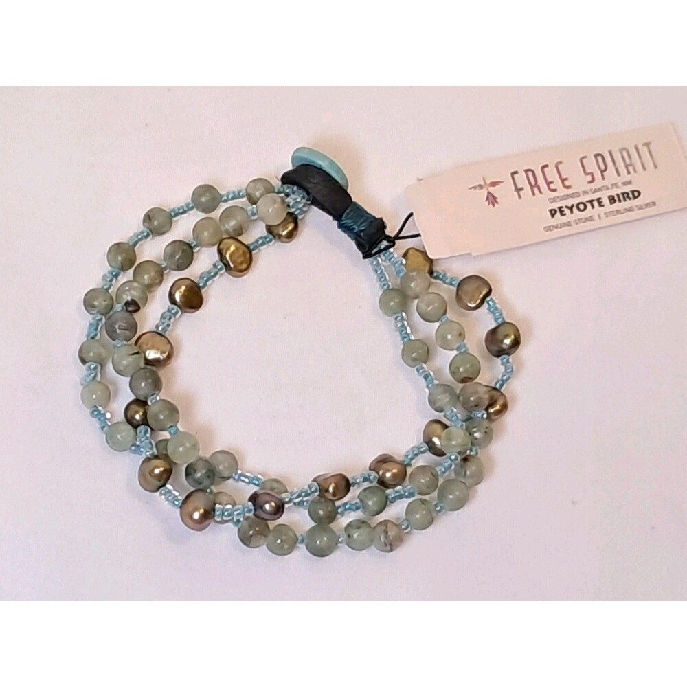 Peyote Bird 3 Strand Natural Stone & Freshwater Pearls 7.25" Bracelet NWT